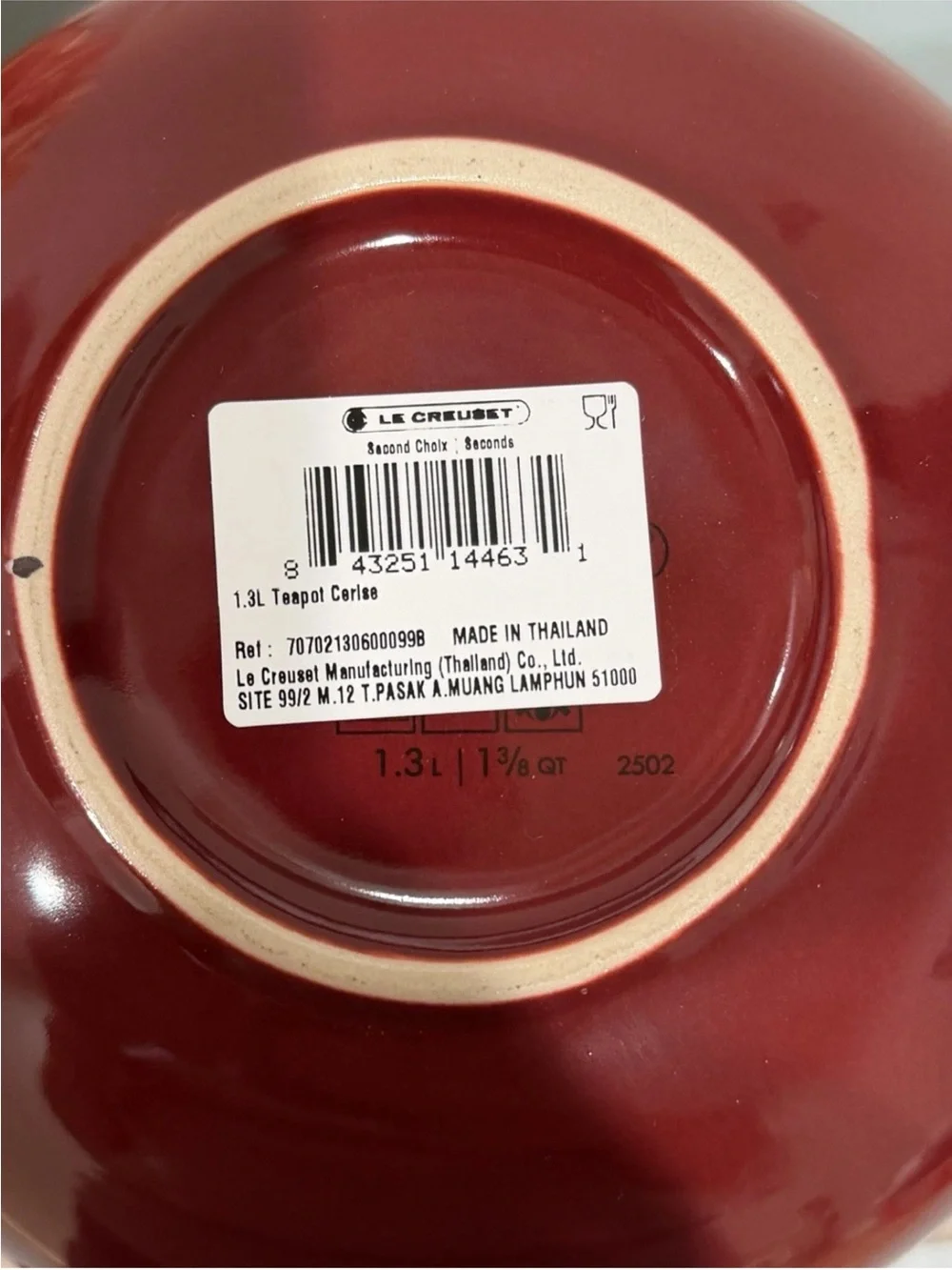 Le Creuset 1.3L Classic Teapot CERISE Stoneware Glossy Finish Second Choix NEW